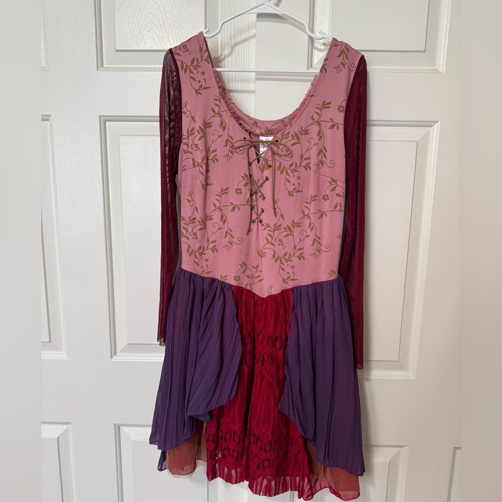 Spirit Pink, Burgundy & Purple Long Sleeve Boho Dress